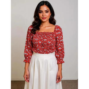 Blouse sz xl off the shoulder puff sleeve red floral top liberty love boho fairy